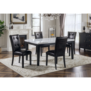 Sunvega Faux Marble Top Dining Table in Cordovan Dark Cherry Finish