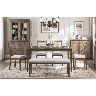 Sunvega Light Brown Finish Wooden Counter Height Dining Table Set with Bench