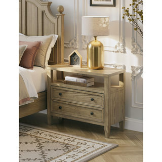 Sunvega Rustic Style Wooden Nightstand with Two Drawers and Open Shelf in Tan Beige