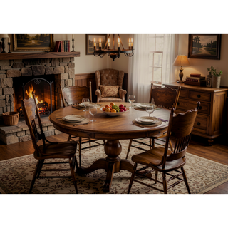Sunvega Weathered Oak Finish Round Pedestal Dining Table with Wooden X-Design Base