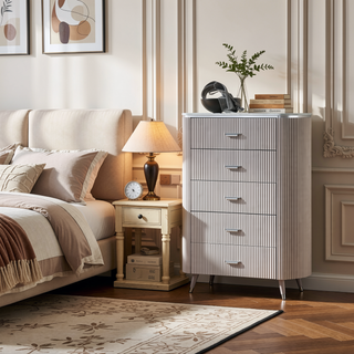 Sunvega Light Gray Contemporary Chest with Cultured Stone Top and Chrome Handles
