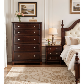 Sunvega Cappuccino Wood Veneer Night Stand with Silver Hardware for Bedroom