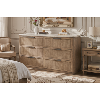 Sunvega Modern Transitional Dresser with Rope Drawer Fronts and Stone Top