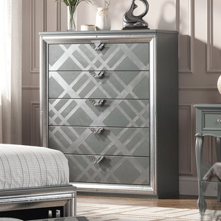 Sunvega Contemporary Silver Chest with Acrylic Legs and Embossed Art Deco Pattern