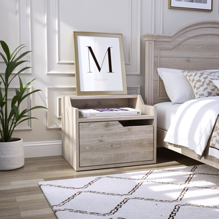 Sunvega Floating Nightstand with Single Drawer and Sleek Two-Tiered Shelf Surfaces for Bedroom