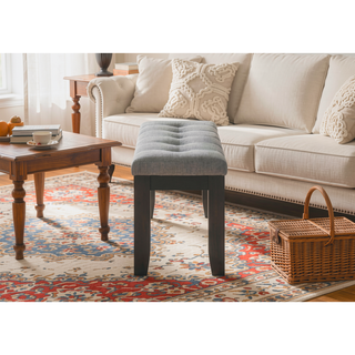 Sunvega Contemporary Tufted Gray Upholstery Bench with Tapered Wood Legs for Bedroom