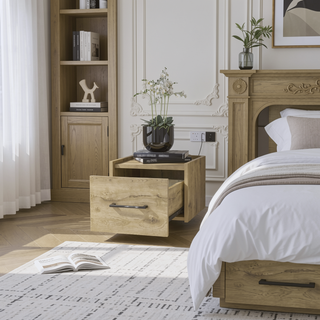 Sunvega Wall-Mounted Nightstand with Sleek Single Drawer and Spacious Top Shelf