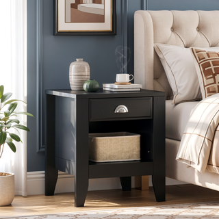 Sunvega Modern Mid Century Nightstand with Drawer and Open Storage Shelf
