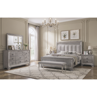 Sunvega Contemporary Glam Light Gray Brown Nightstand with Mirrored Accents and 2 Drawers