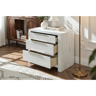 Sunvega Beige Nightstand with 3 Storage Drawers No Assembly Required