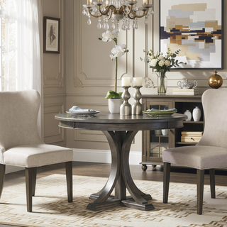 Sunvega Antique Cream Round Dining Table with Solid Wood Veneer Top
