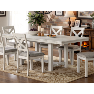 Sunvega Rustic White Oak Dining Table with Extendable Leaf Block Trestle Base