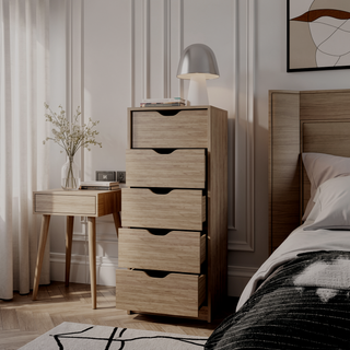 Sunvega Natural Oak 5-Drawer Dresser with Sturdy Wood Frame for Bedrooms