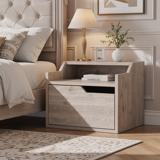 Sunvega Dark Brown Floating Nightstand with Versatile Dual-Shelf Display Design