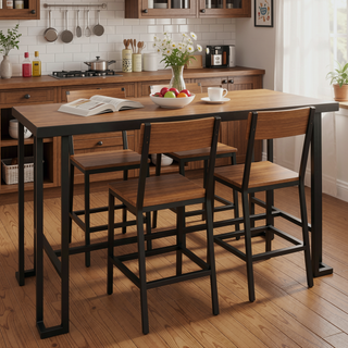 Sunvega Industrial Counter Table with Sustainable Bamboo Top and Metal Frame