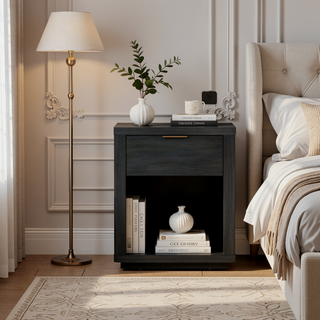 Sunvega Modern Charcoal Gray Nightstand with Drawer and Open Shelf for Bedroom