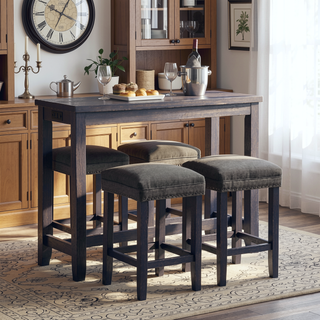 Sunvega Transitional Antique Blue and Gray Finish 3pc Dining Table Set with USB Port