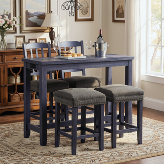 Sunvega Transitional Antique Blue and Gray Finish 3pc Dining Table Set with USB Port