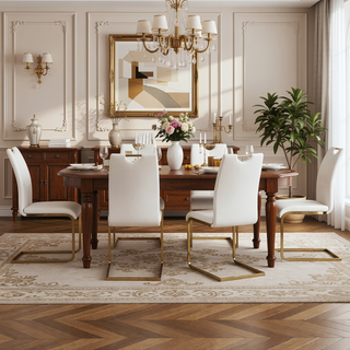 Sunvega Modern Faux Leather Upholstered Dining Chairs with Gold Metal Legs Set of 4