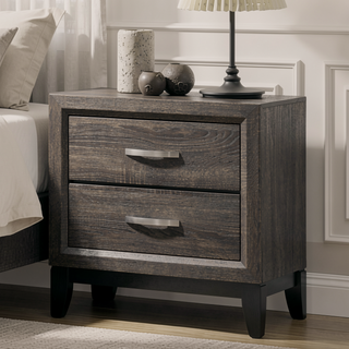 Sunvega Weathered Gray Finish Two Drawer Nightstand with Metal Handle