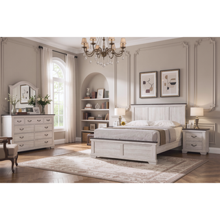 Sunvega Farmhouse Rustic Style Two Drawers Nightstand with Metal Pull and Gray Top