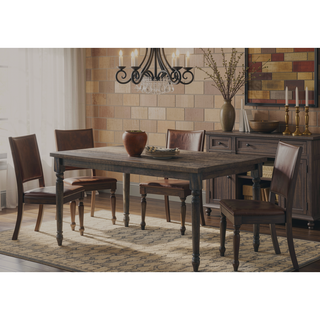 Sunvega Rectangular Weathered Grey Dining Table with Turned Legs and Fixed Top