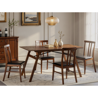 Sunvega Rectangular Walnut Finish Dining Table with Fixed Tabletop for Dining Space