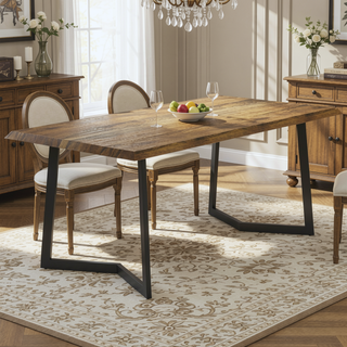 Sunvega Light Brown Solid Mango Wood Modern Industrial Dining Table for 6