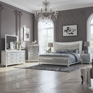Sunvega White Crushed Crystal Drawer Nightstand with Mirrored Accent