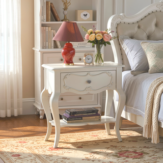 Sunvega Formal Traditional Pearl White Finish Nightstand with Drawer and Shelf
