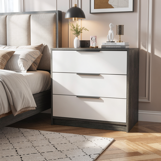 Sunvega Smokey Oak and White 3-Drawer Dresser for Organized Storage
