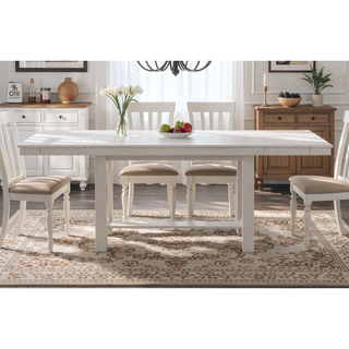 Sunvega Rustic White Oak Dining Table with Extendable Leaf Block Trestle Base