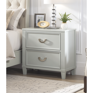 Sunvega White Transitional 2-Drawer Nightstand with Chrome Hanging Pulls