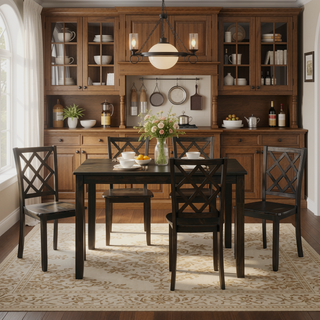Sunvega White Finish Classic Transitional Dining Set with Table and Four Chairs