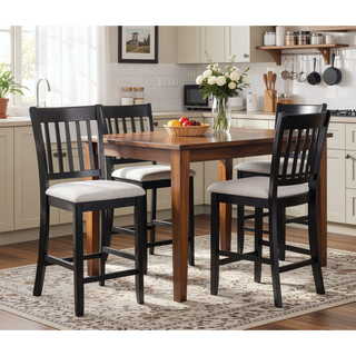 Sunvega Contemporary Counter Height Dining Table Set with Upholstered Chairs and Two-Tone Finish