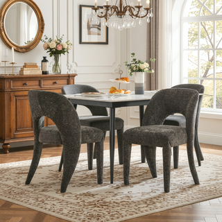 Sunvega Grey Chenille Dining Chairs with Hollowed-Out Backrest Set of 2