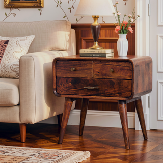 Sunvega Handcrafted Solid Mango Wood Chestnut 3-Drawer Nightstand with Brass Knobs