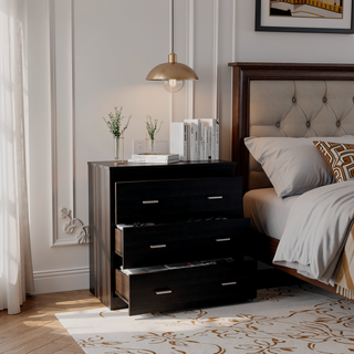 Sunvega Three Drawers Pressed Wood Dresser in Wengue Easy To Assemble