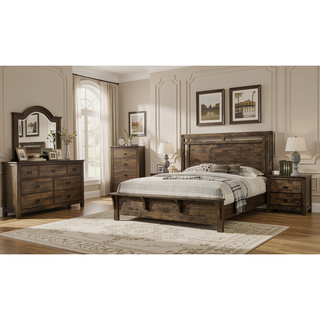 Sunvega Rustic Brown Two Drawer Nightstand with Sleek Metal Handles for Bedroom