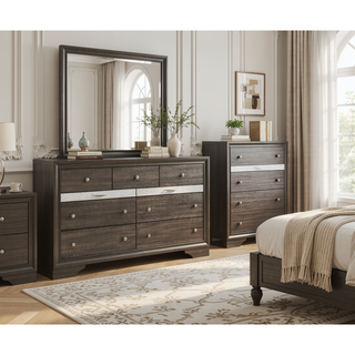 Sunvega Dark Brown Tufted Polyurethane Upholstered King Size Bed Frame