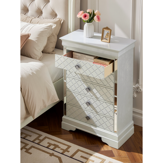 Sunvega Sophisticated Silver Champagne Transitional Nightstand with Two Drawers for Storage