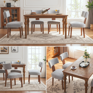Sunvega Set of 2 Linen Fabric Modern Armless Dining Chairs With Curved Backrest