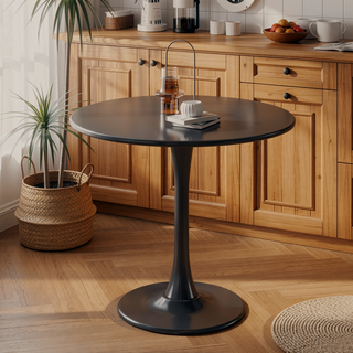 Sunvega Modern Round Dining Table with MDF Top and Sturdy Steel Base for Kitchen