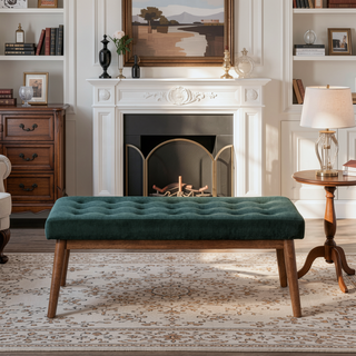 Sunvega Green Velvet Upholstered Modern Bench with Solid Wood Base and Removable Legs