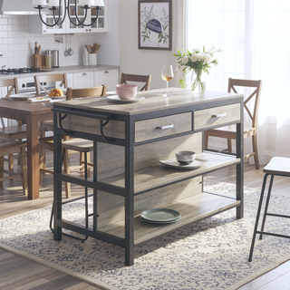 Sunvega Weathered Driftwood Finish Counter Dining Set with Two Drawers