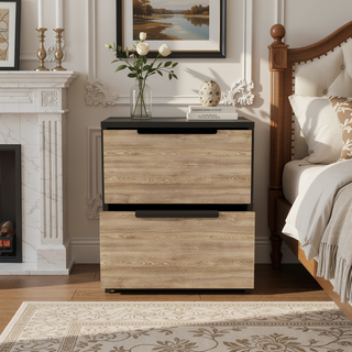 Sunvega Modern 18" High Night Stand with Two Drawers and Metal Hardware