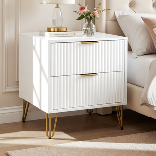 Sunvega Modern Glam Nightstand with Gold Metal Handles and Splayed Legs for Bedroom