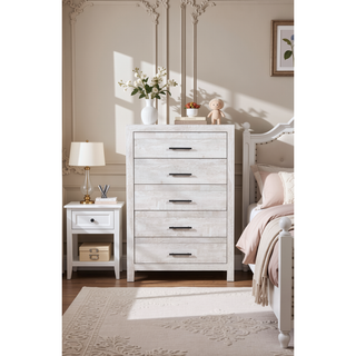 Sunvega Modern 5-Drawer Chest in Natural Rustic Made from Solid and Manufactured Wood