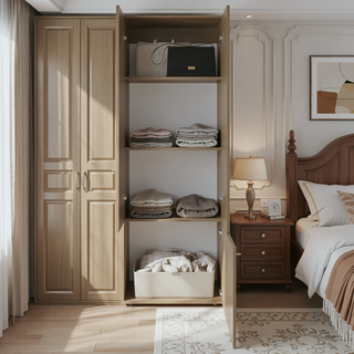 Sunvega Wenge Tall Wardrobe Cabinet with Hanging Rod and 4 Shelves for Bedroom