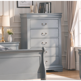 Sunvega Dark Cherry Finish Transitional Chest with English Dovetail Drawers and Bracket Legs